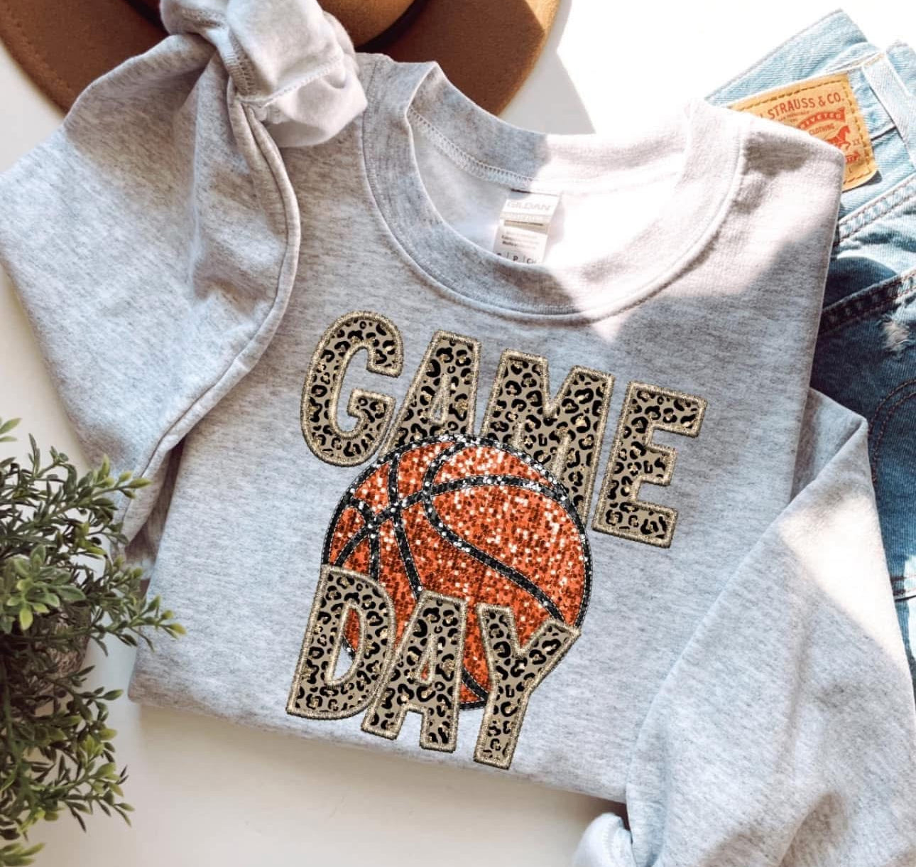 Game Day Basketball Leopard Sweatshirt - Ash - Read Description