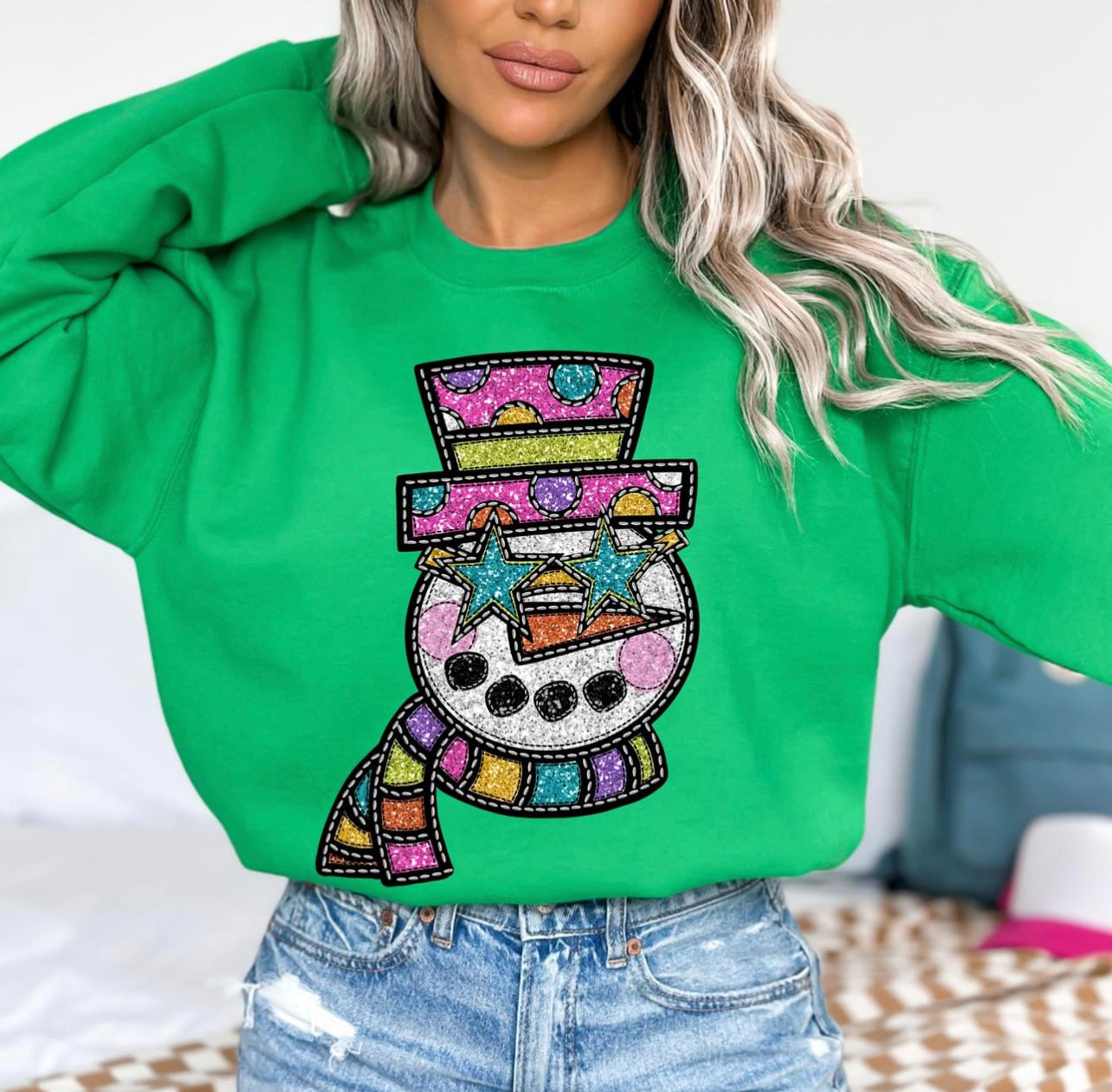 Faux Sequins DTF Snowman SweatShirt