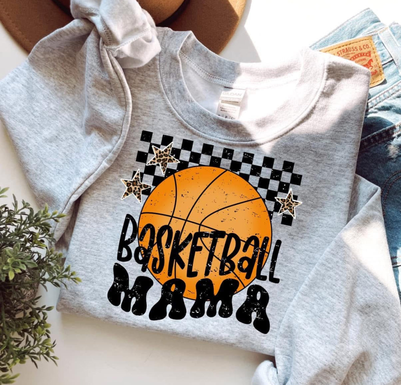 Basketball Mama Leopard Stars Sweatshirt - Ash - Read Description