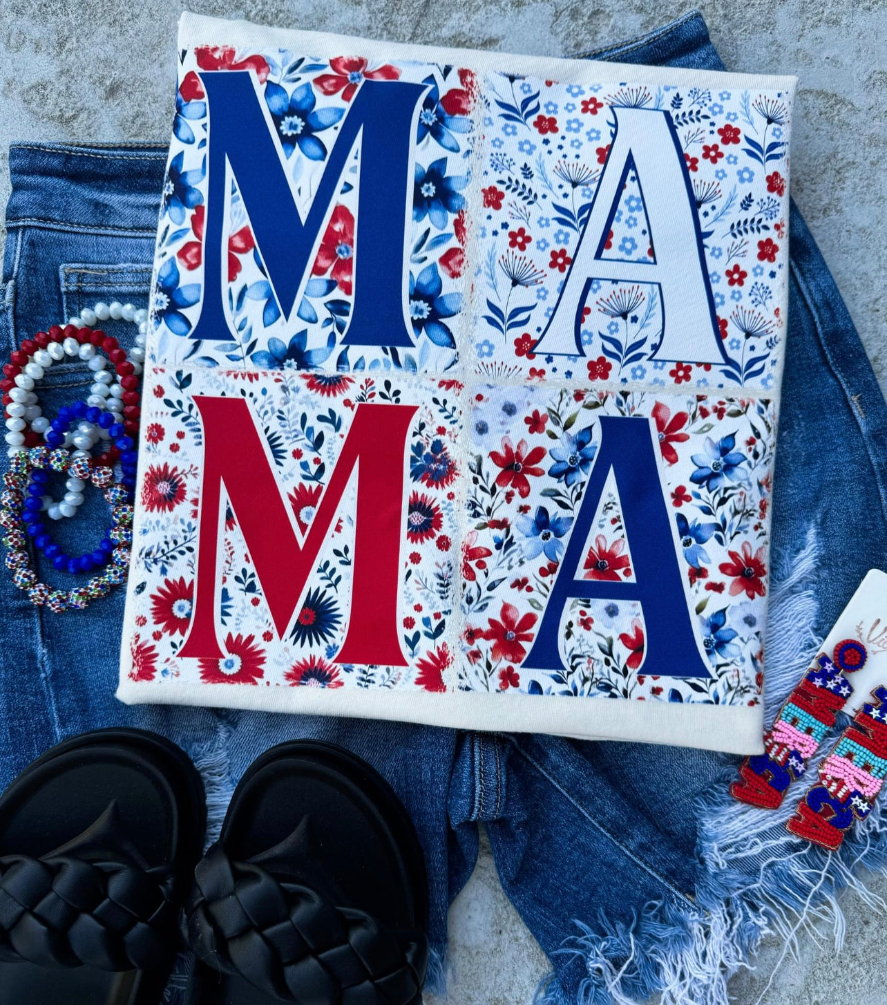 Graphic T - MaMa - Red White & Blue