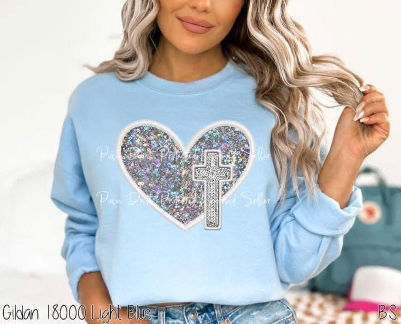 DTF Heart - Cross Faux Sparkle