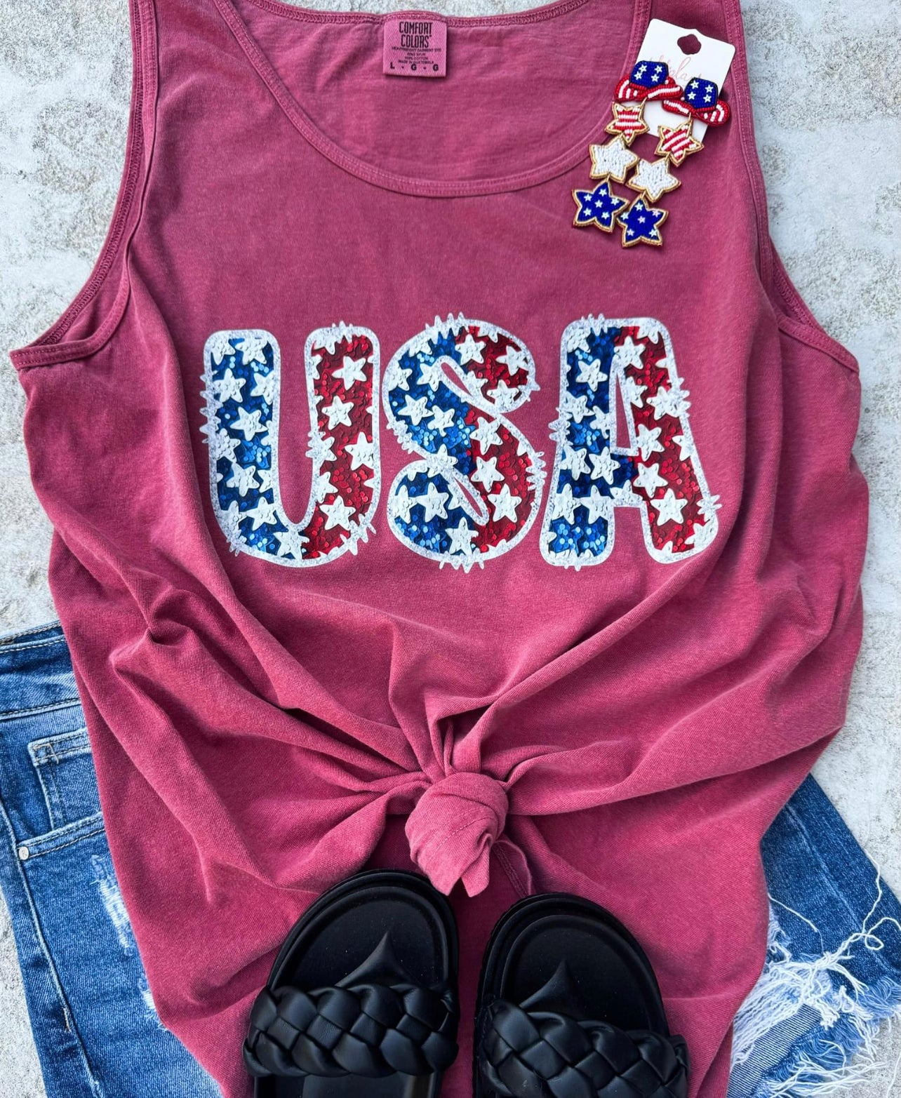 Graphic T - Tank Faux Glitter USA