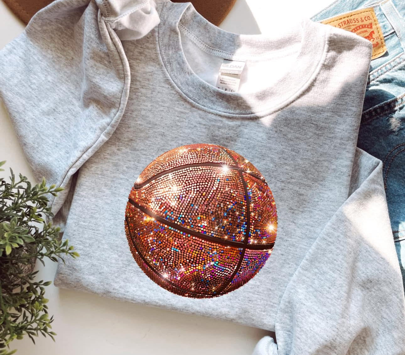 Faux Glitter Basketball Sweatshirt - Ash - Read Description