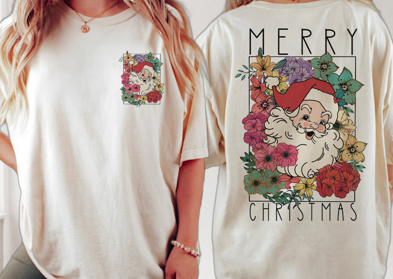 Comfort Color DTF Ivory - Merry Christmas Floral