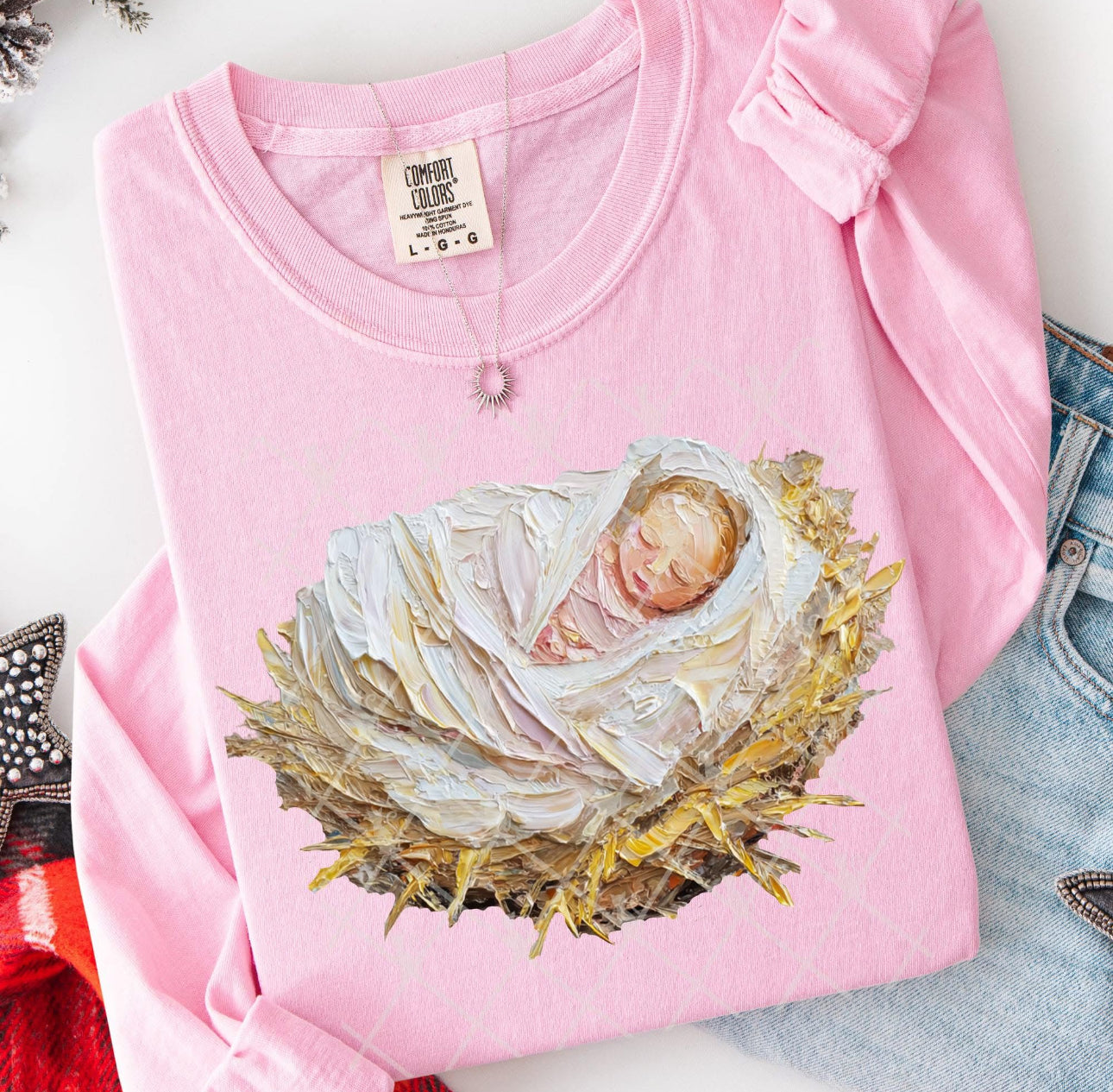Graphic Comfort Color Long Sleeve T - Baby Jesus