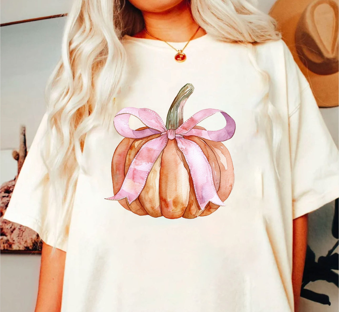Graphic Tee - Pink Pumpkin Bow