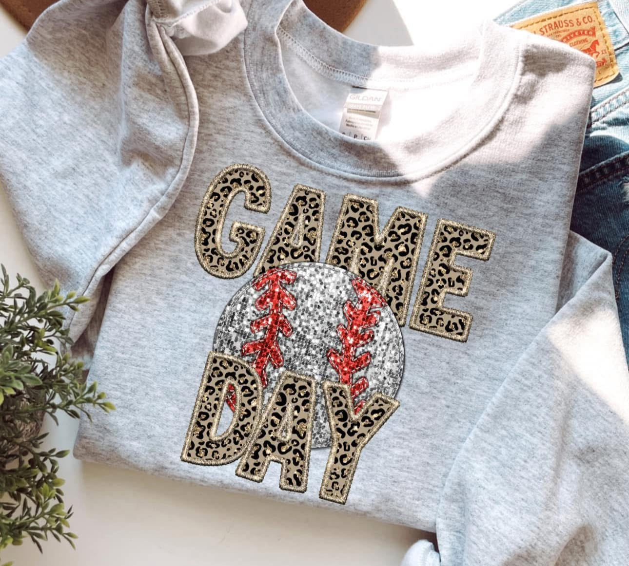 Gameday Leopard Baseball Sweatshirt - Ash - Read Description