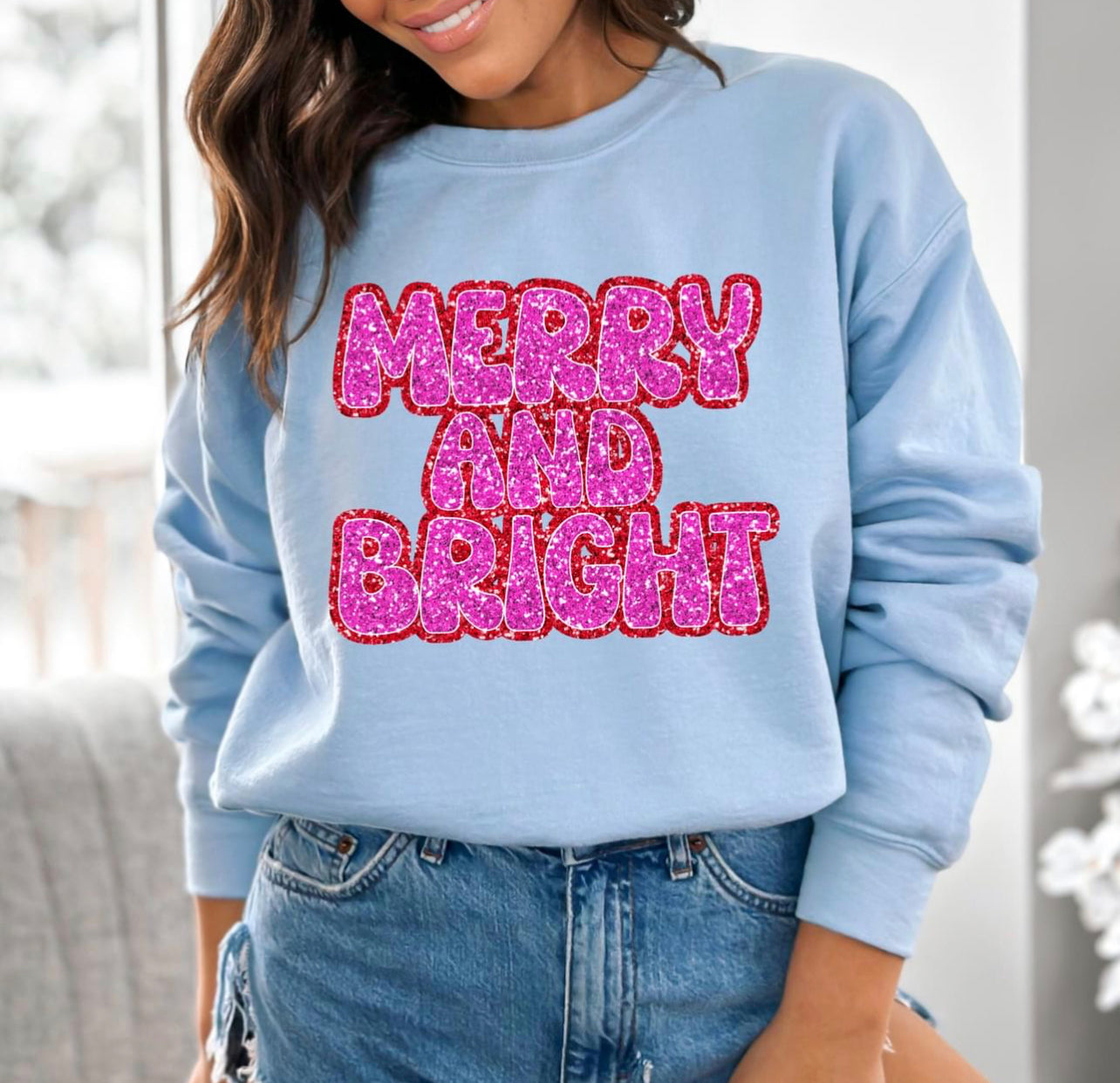 Faux Sequins DTF Merry and Bright SweatShirt
