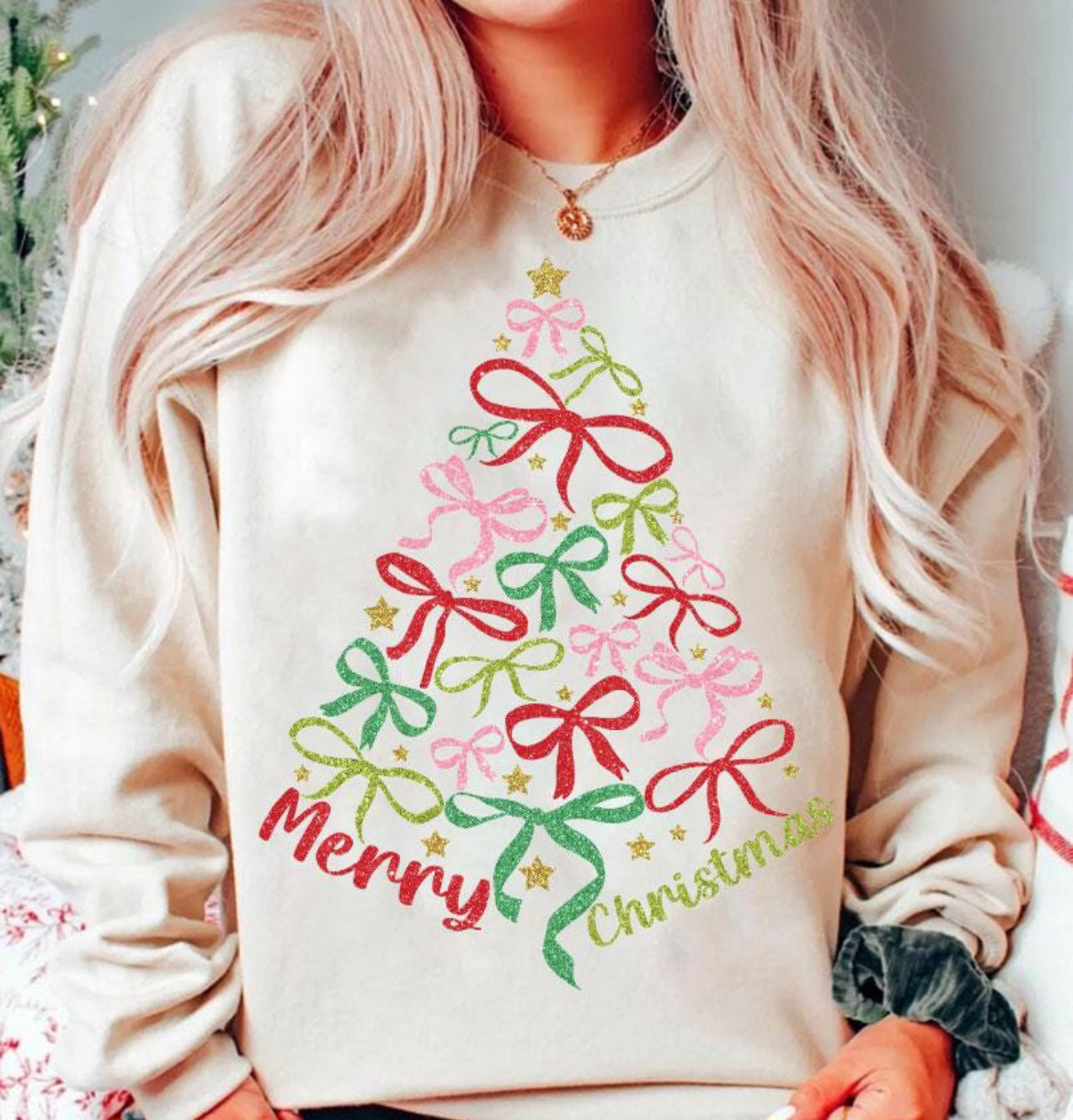 Coquette Multi Colored Tree Sweatshirt - Pictured on Sand