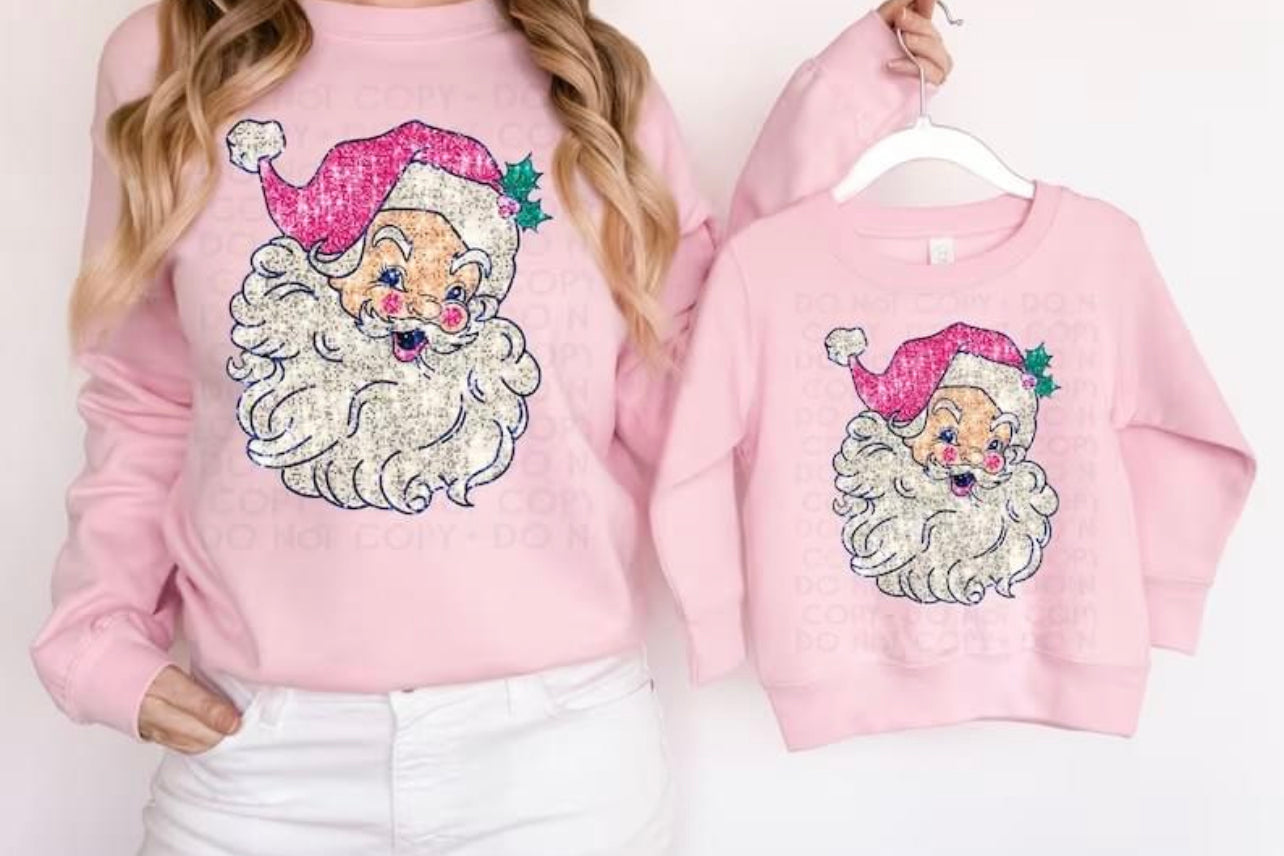 Faux Sequin and Glitter DTF Santa Youth Hoodie