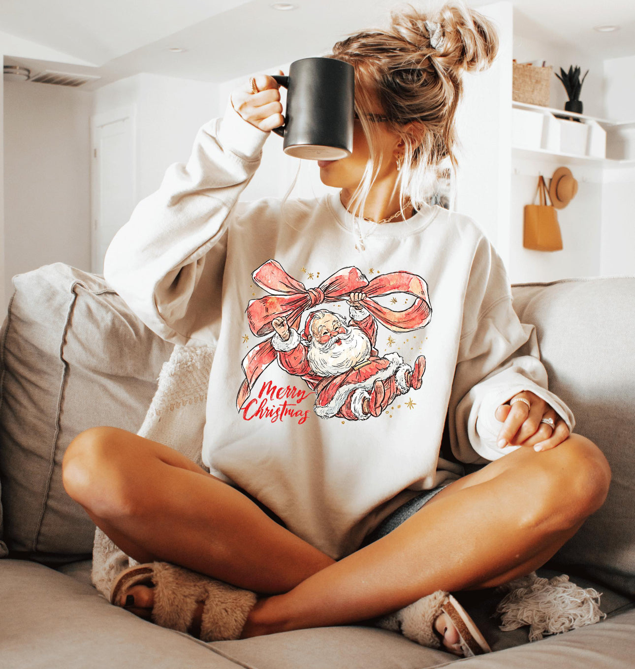 Vintage Santa Sweatshirt - Sand