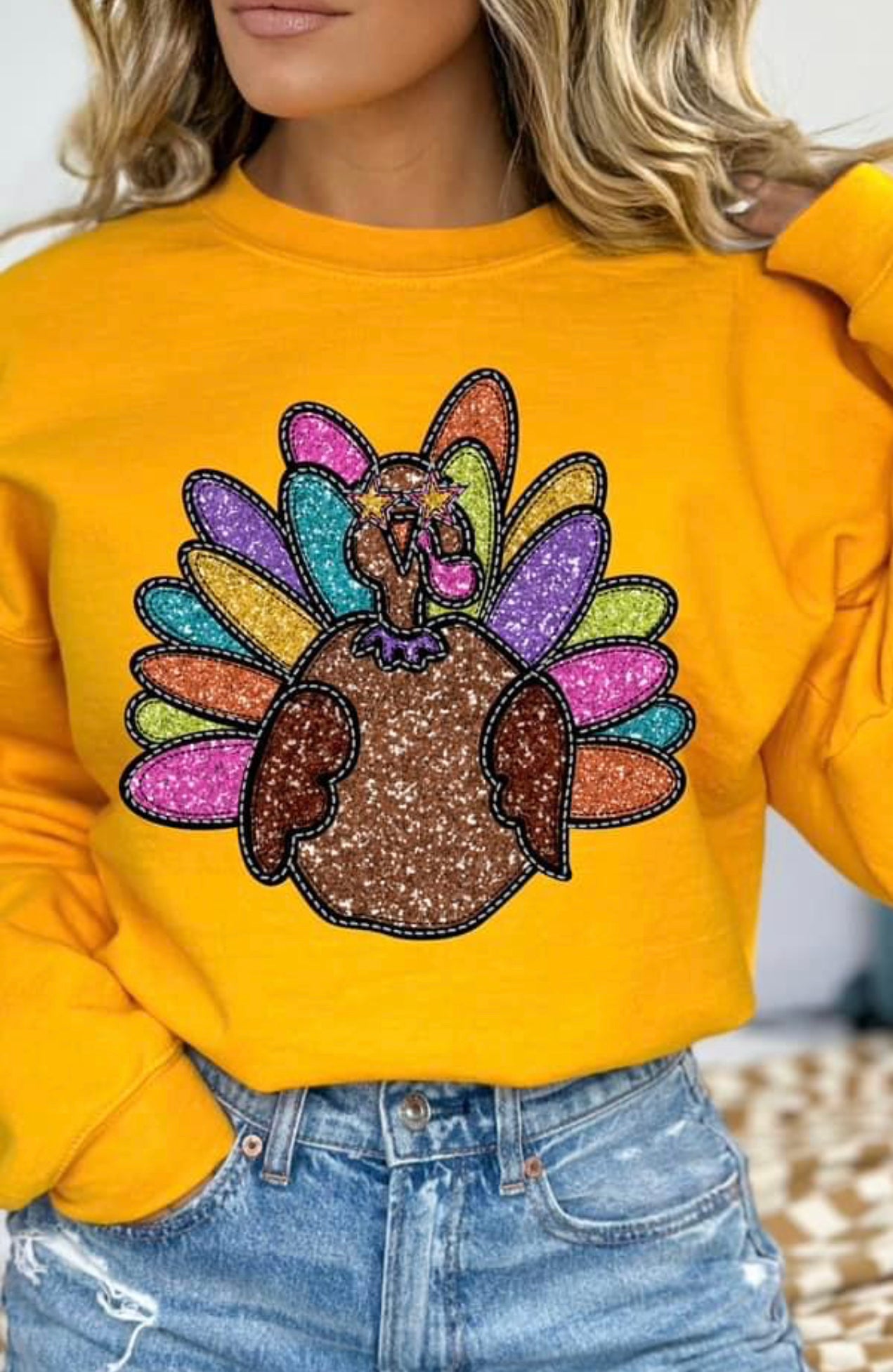 Faux Sequins DTF Turkey SweatShirt (NOT REAL SEQUINS)