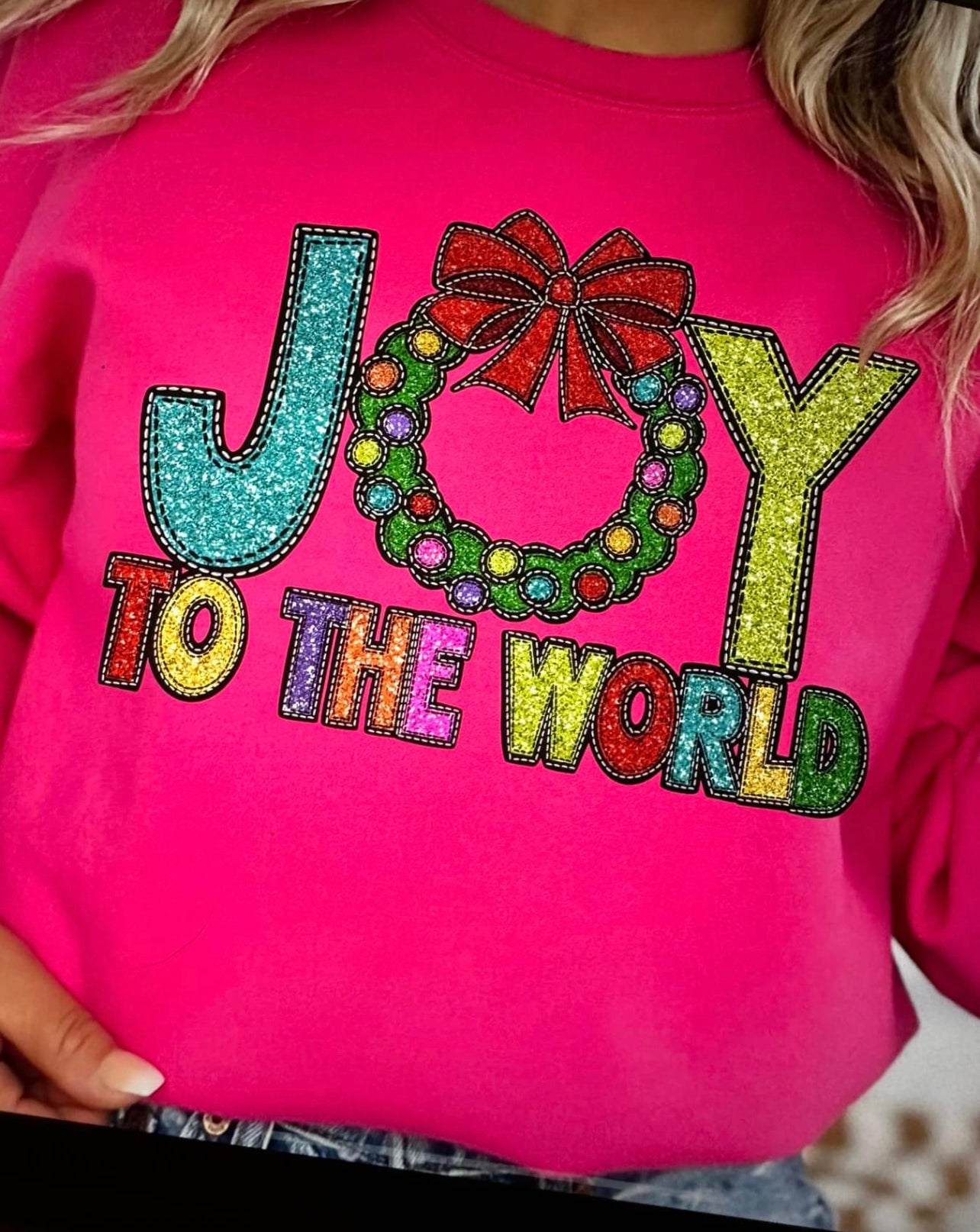 Faux Sequin and Glitter DTF Joy to the World SweatShirt