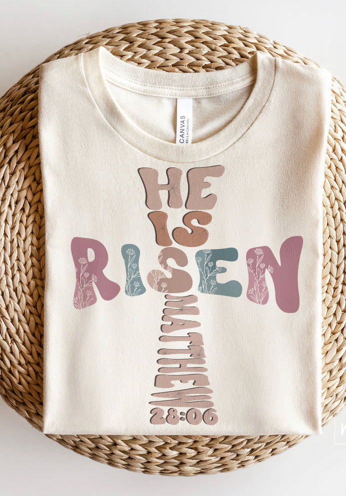 He is Risen Cross on Bella Canvas Shirt