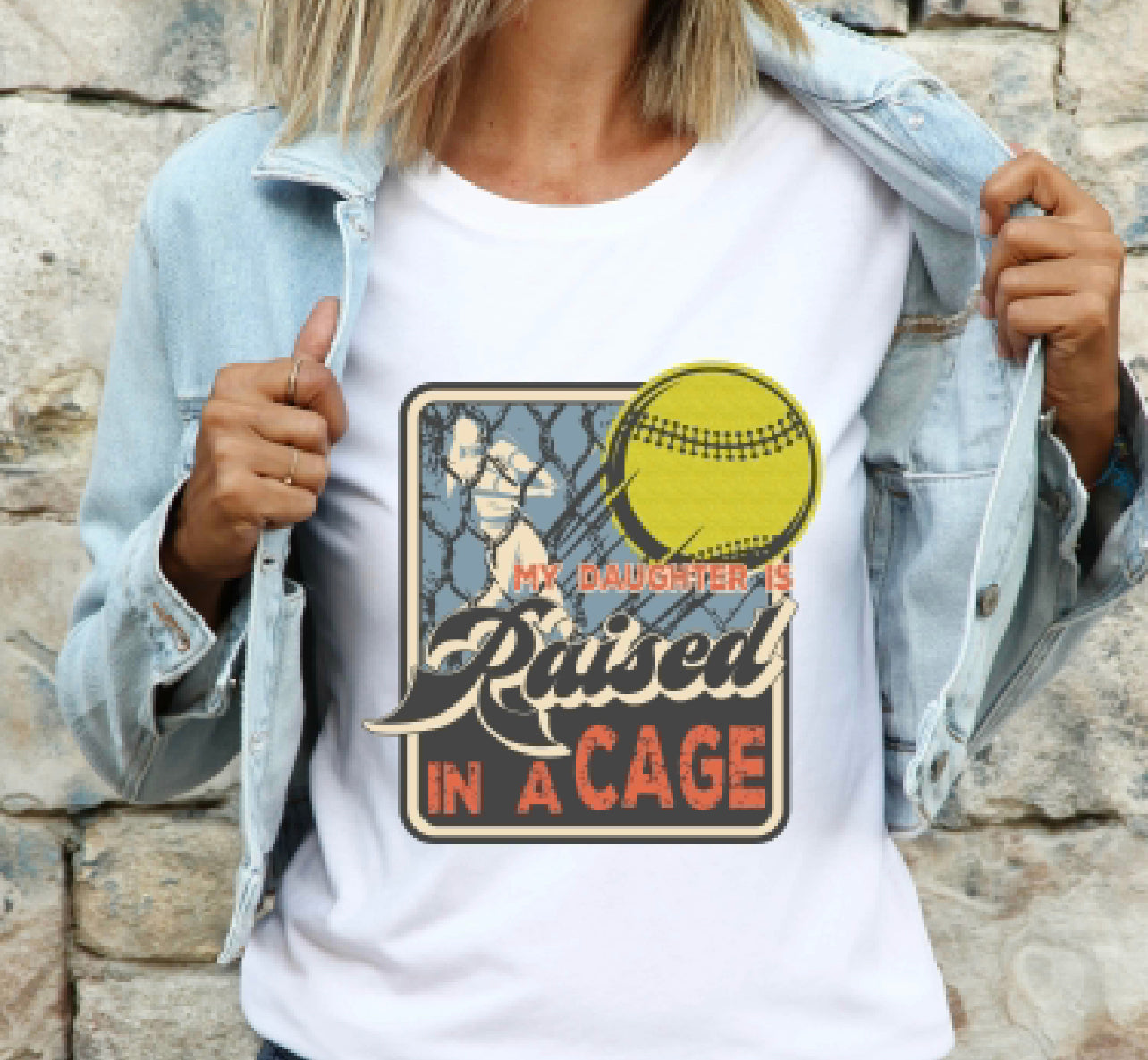 SB Raised in a Cage on White T Shirt