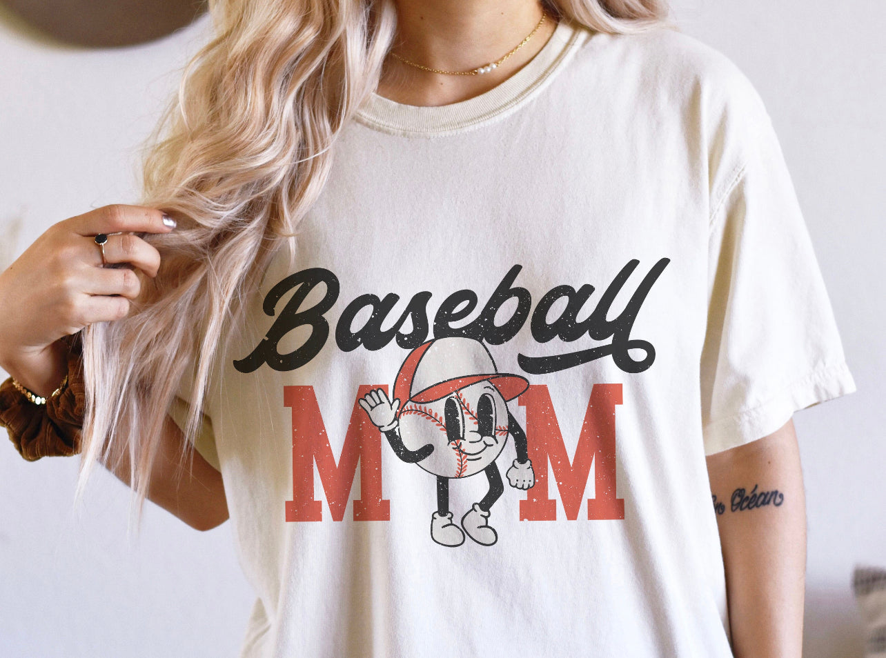 Baseball Mom on White T Shirt