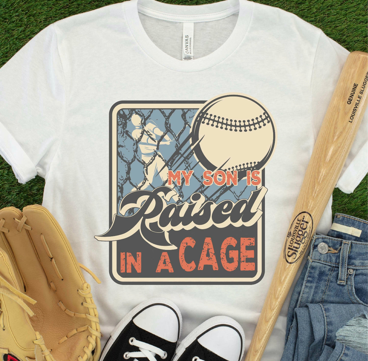 BB Raised in a Cage on White T Shirt