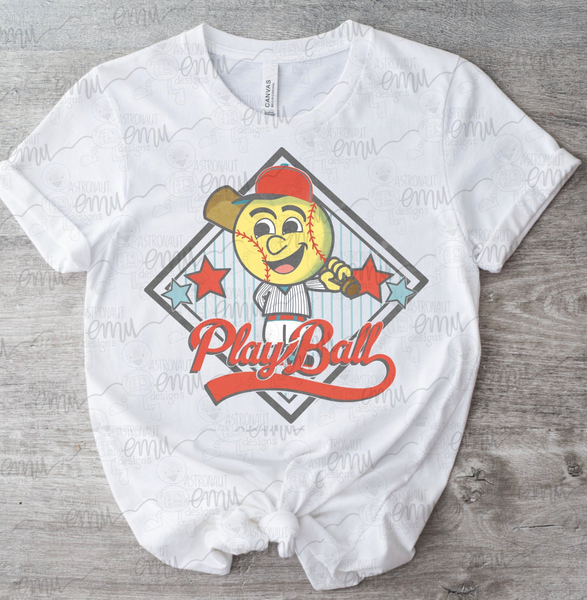 Play Ball on White T Shirt