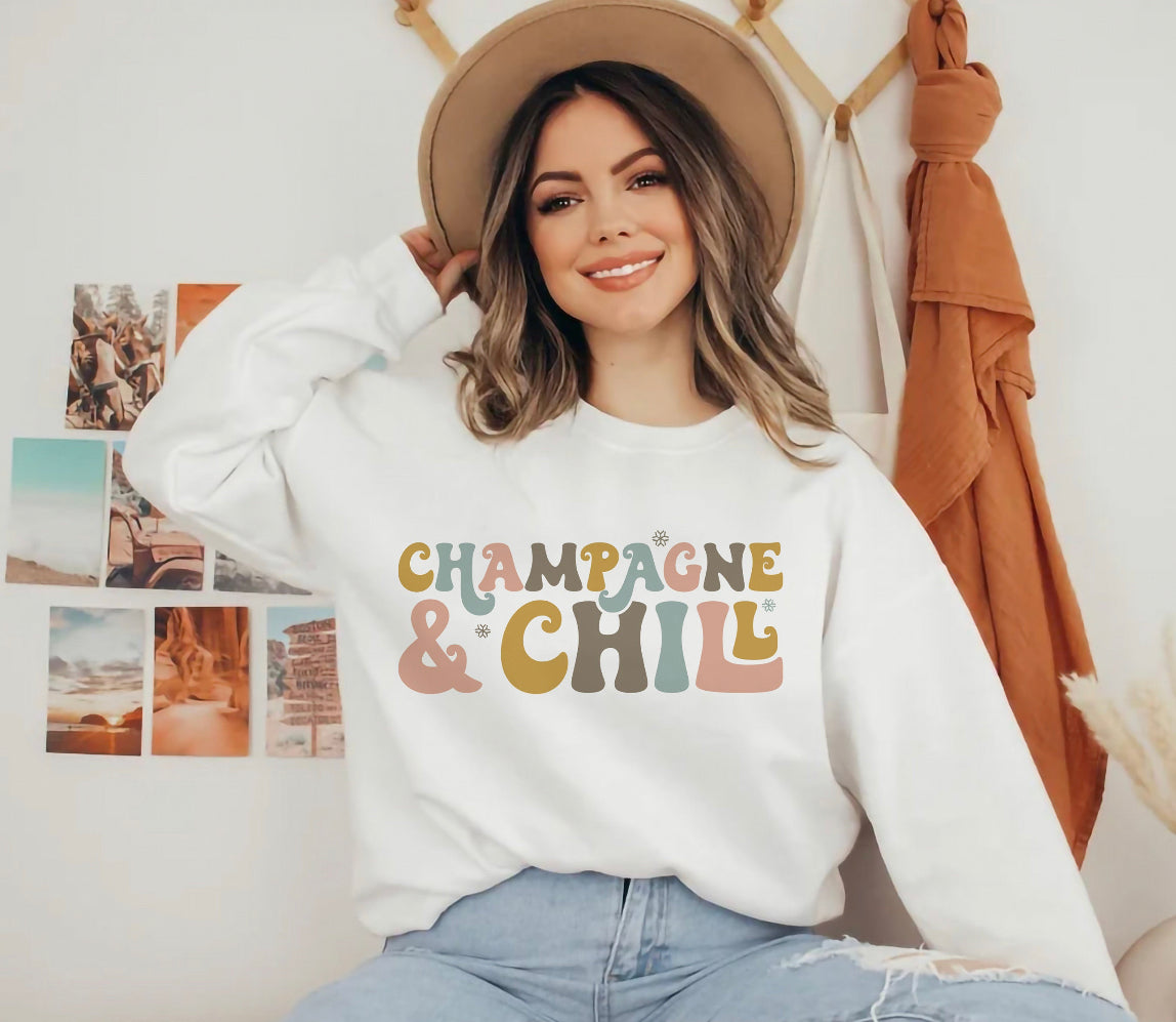 Champagne and Chill Sweatshirt on White