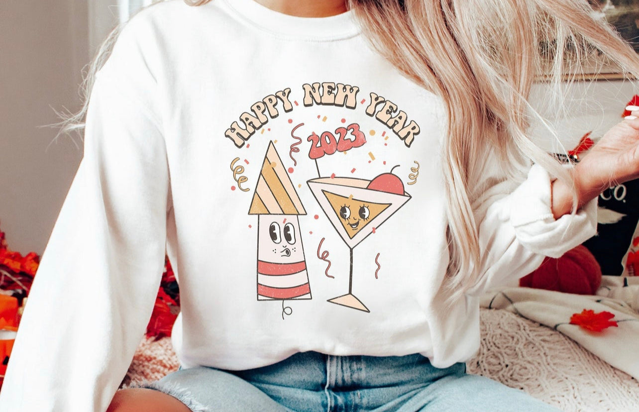 Happy New Year 1 on a White Sweatshirt
