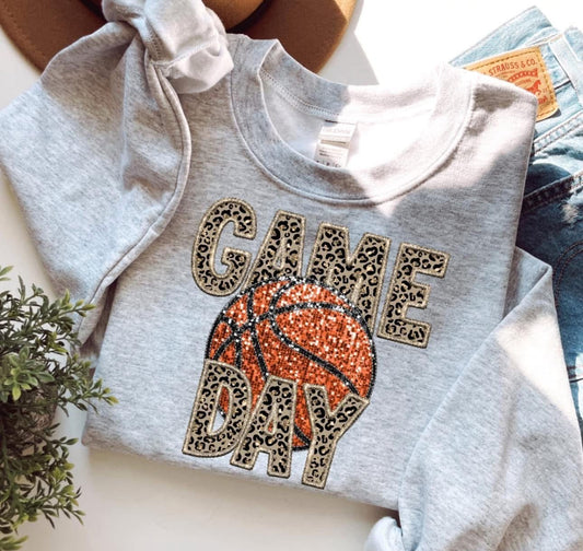 Game Day Basketball Leopard Sweatshirt - Ash - Read Description