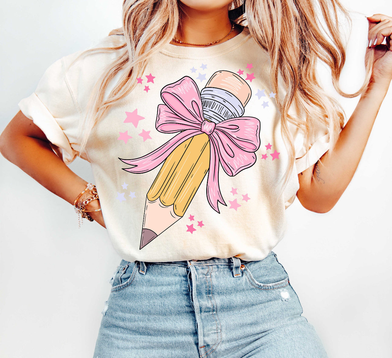 Graphic Tee - Pencil Pink Bow