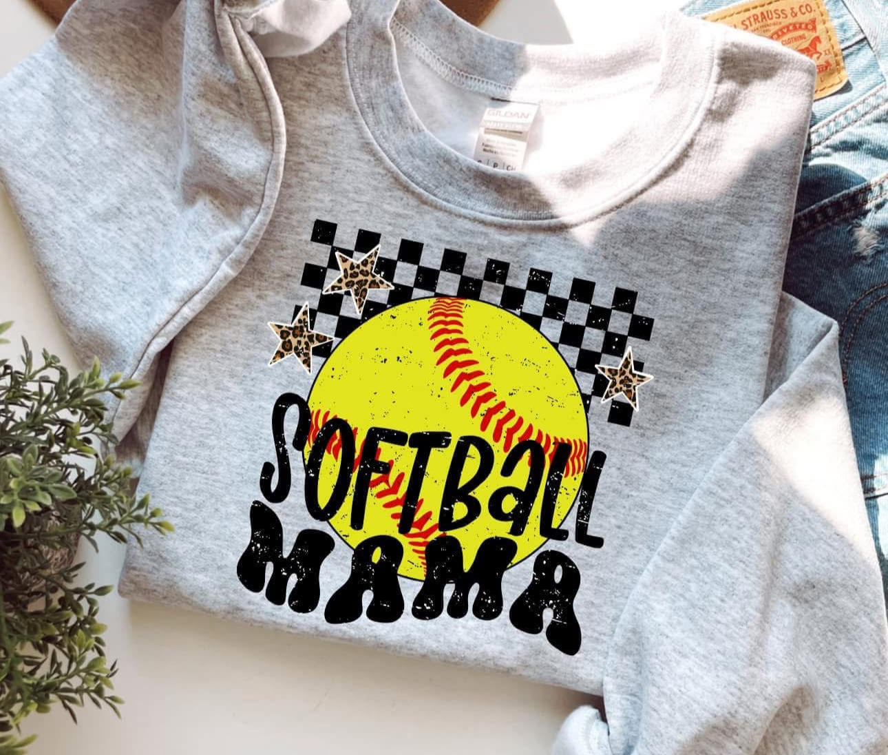 Softball Mama Stars Sweatshirt - Ash - Read Description