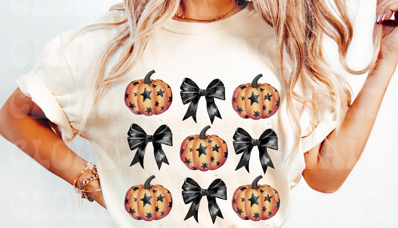 Graphic Tee - Comfort Color DTF - Pumpkins, Bows and Stars