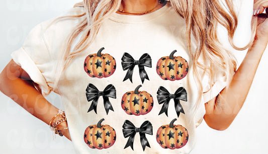 Graphic Tee - Comfort Color DTF - Pumpkins, Bows and Stars