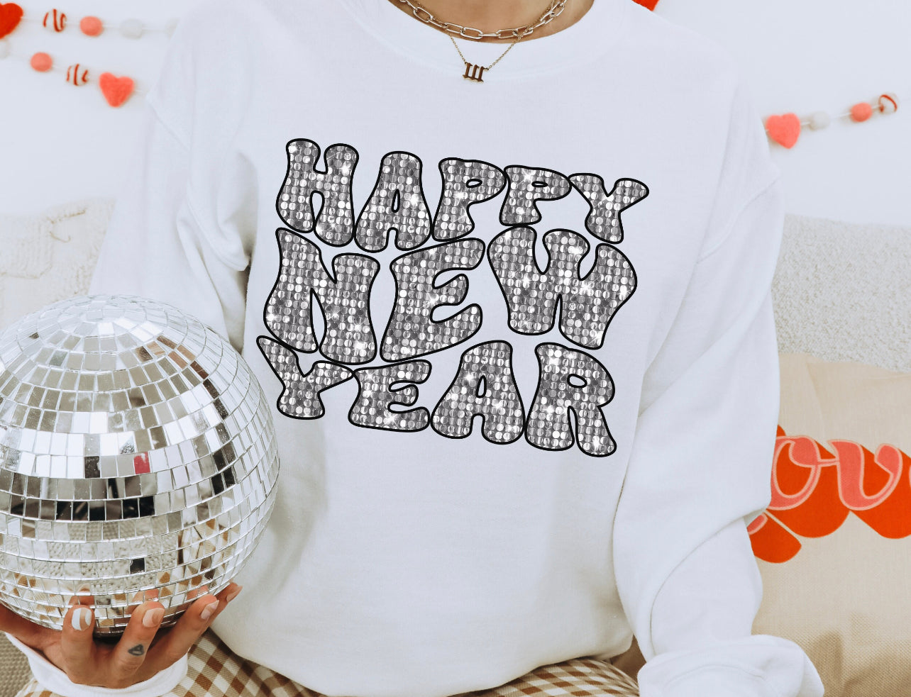 DTF Faux Sparkle Silver HNY Sweatshirt