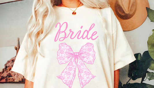 Graphic Tee - Comfort Color DTF - Bride Pink Bow