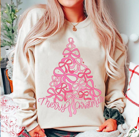 Christmas Tree Coquette Sweatshirt - Pictured on Sand
