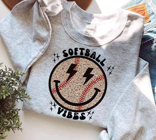 Softball Vibes Leopard Sweatshirt - Ash - Read Description