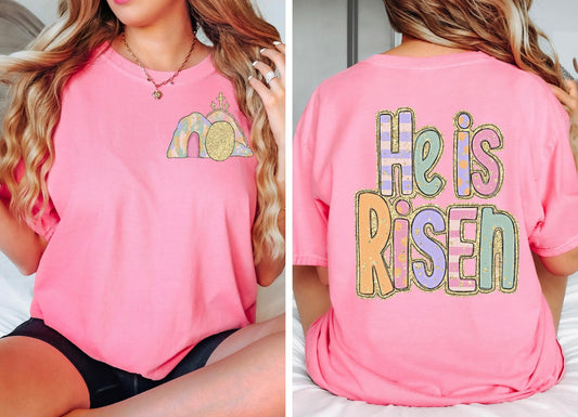 Comfort Color DTF - He is Risen Pink