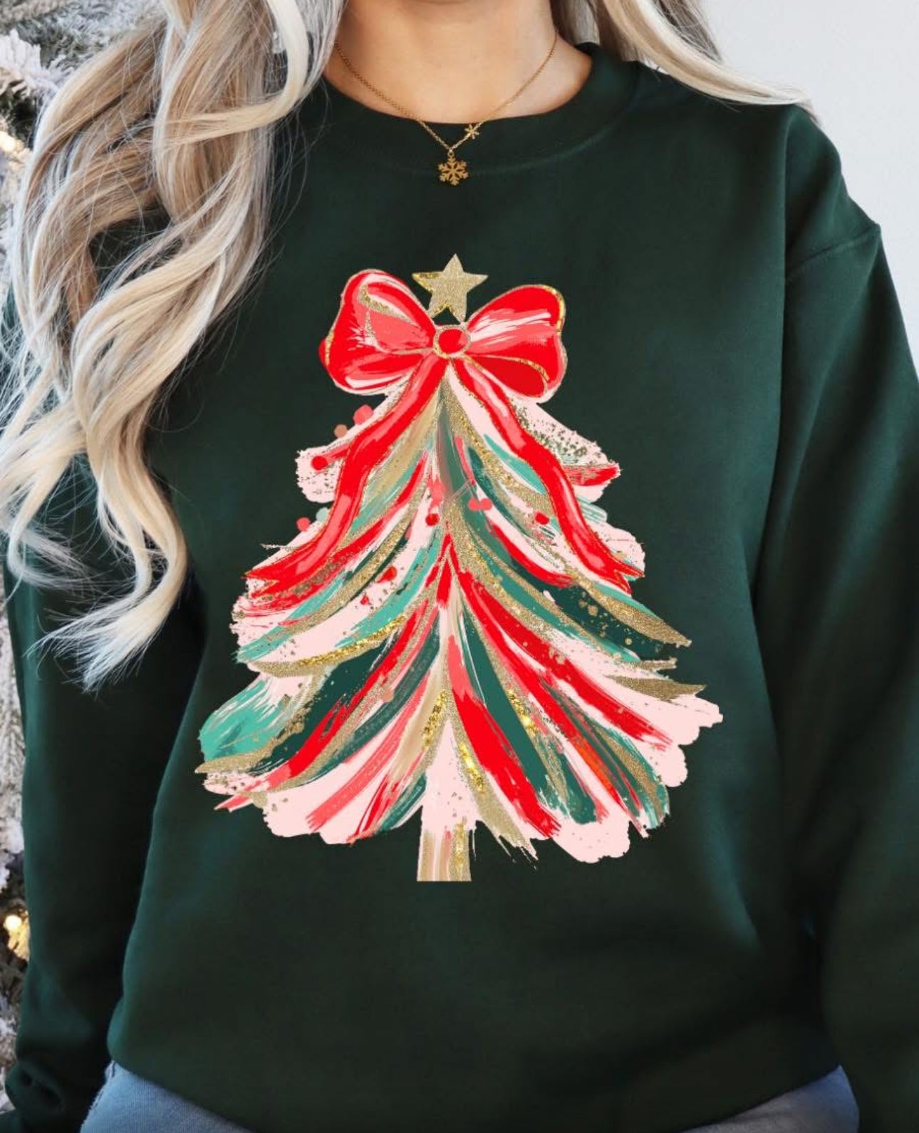 Classic Christmas Tree Sweatshirt Forest Green