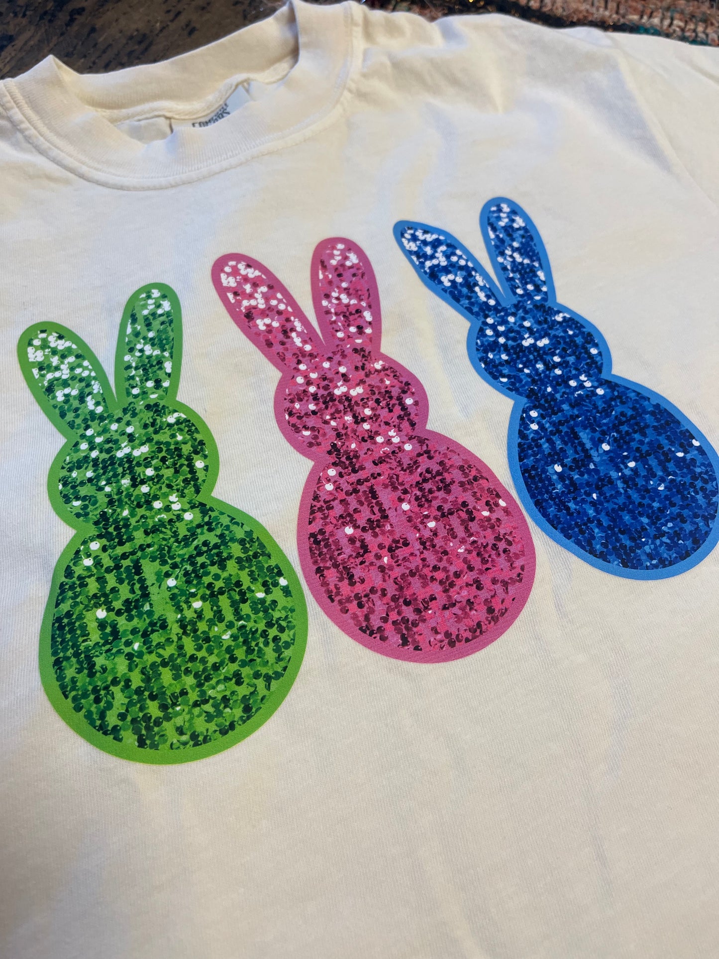 Comfort Color DTF - Colorful Bunny - Faux Glitter