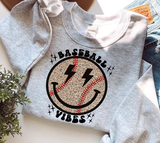 Baseball Vibes Leopard Sweatshirt - Ash - Read Description