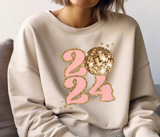 DTF Faux Sparkle 2024 Sweatshirt Color - Sand