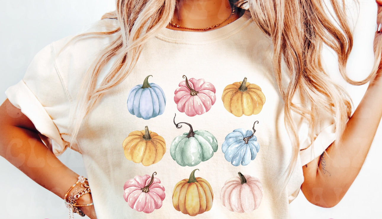 Graphic Tee - Comfort Color DTF - Watercolor Pumpkins