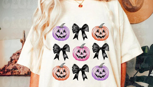 Graphic Tee - Comfort Color DTF - Pastel Pumpkins and 🎀