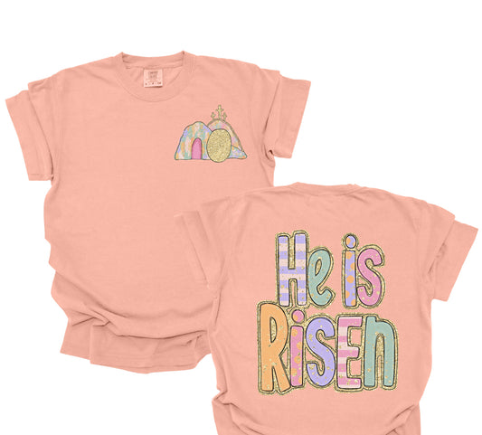 Comfort Color DTF - He is Risen Peach