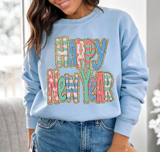 DTF Faux Sparkle Happy New Year Blue