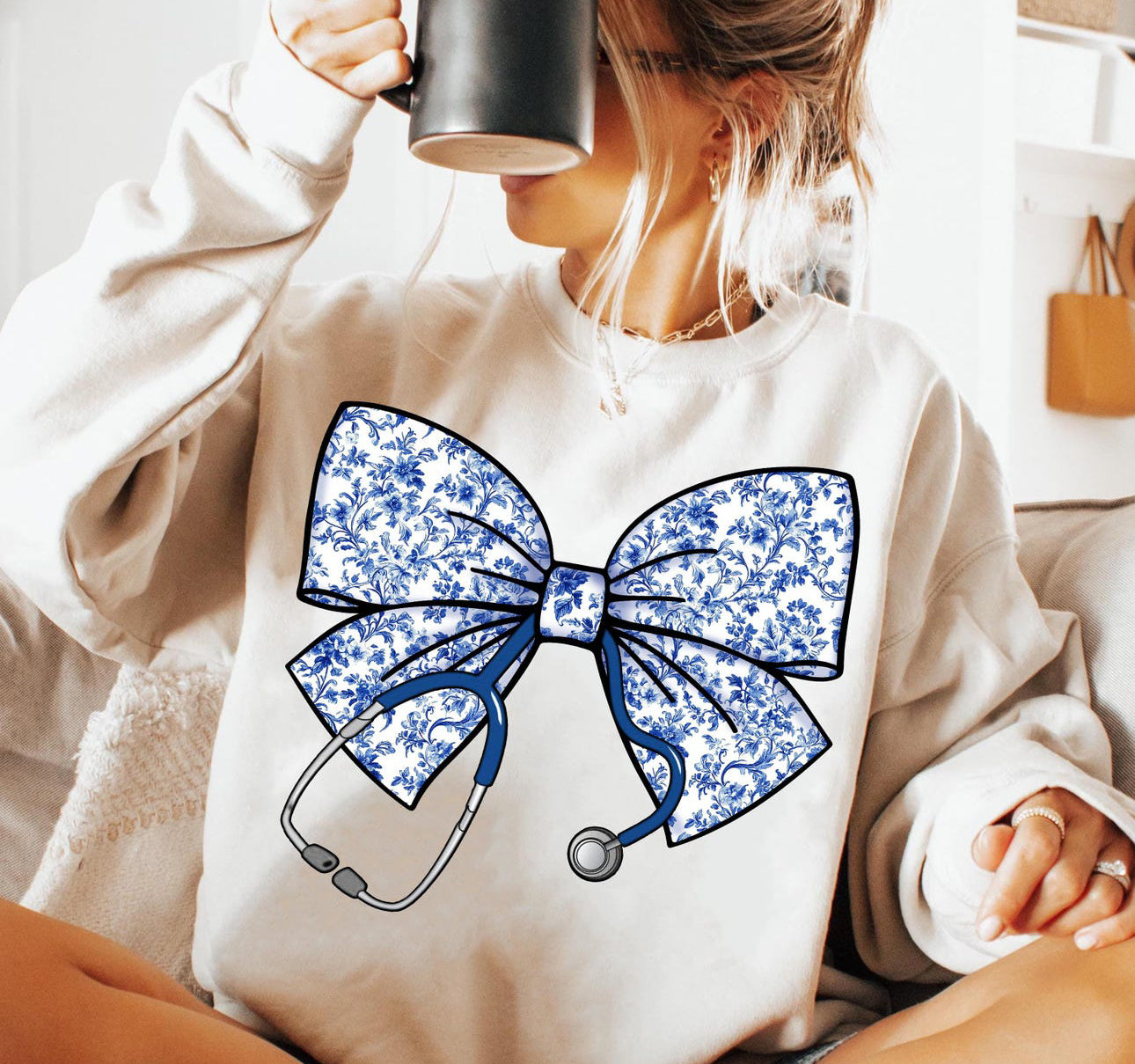 Nurse - Bow Sweatshirt - Sand