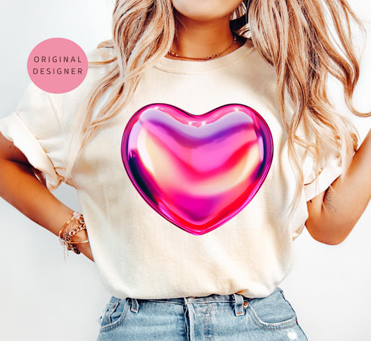 Graphic T - Mylar Heart Comfort Color Shirt DTF On Ivory -