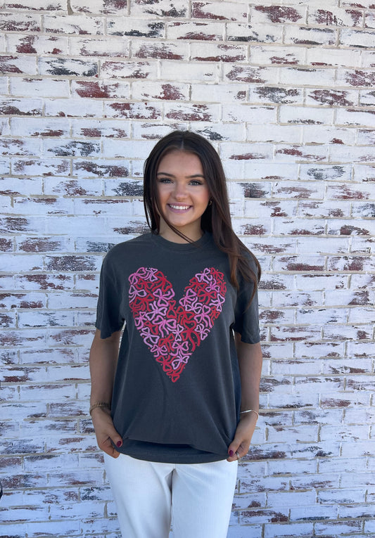 Graphic T- Coquette Bows Heart Comfort Color DTF -  Pepper Shirt