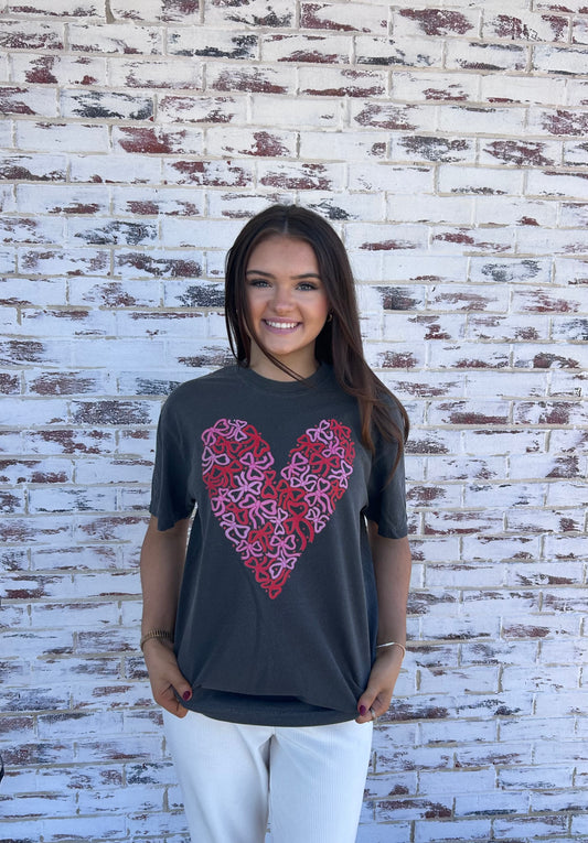 Graphic T- Coquette Bows Heart Comfort Color DTF - Pepper Shirt