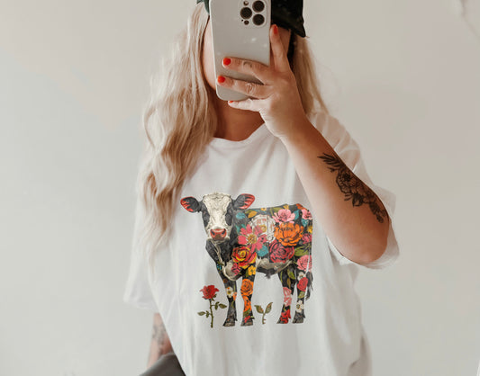 Graphic T - Floral Cow
