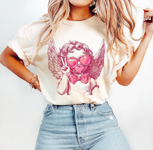 Graphic T- Retro Cupid - Comfort Color DTF - Ivory Shirt