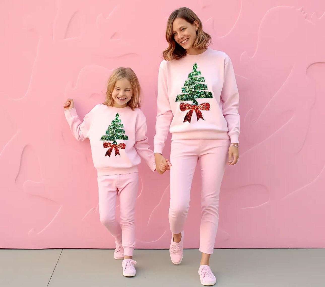 Faux Rhinestone Christmas Tree Pink Sweatshirt Youth Listing