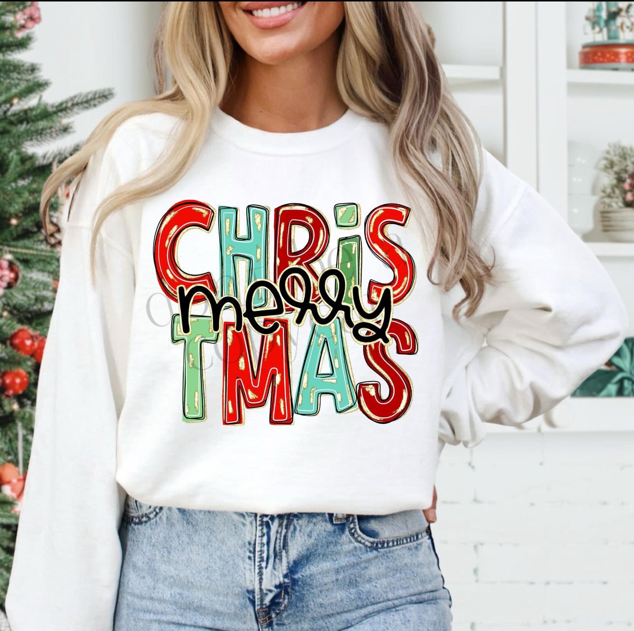 Graphic DTF Sweatshirt Merry Christmas Doodle